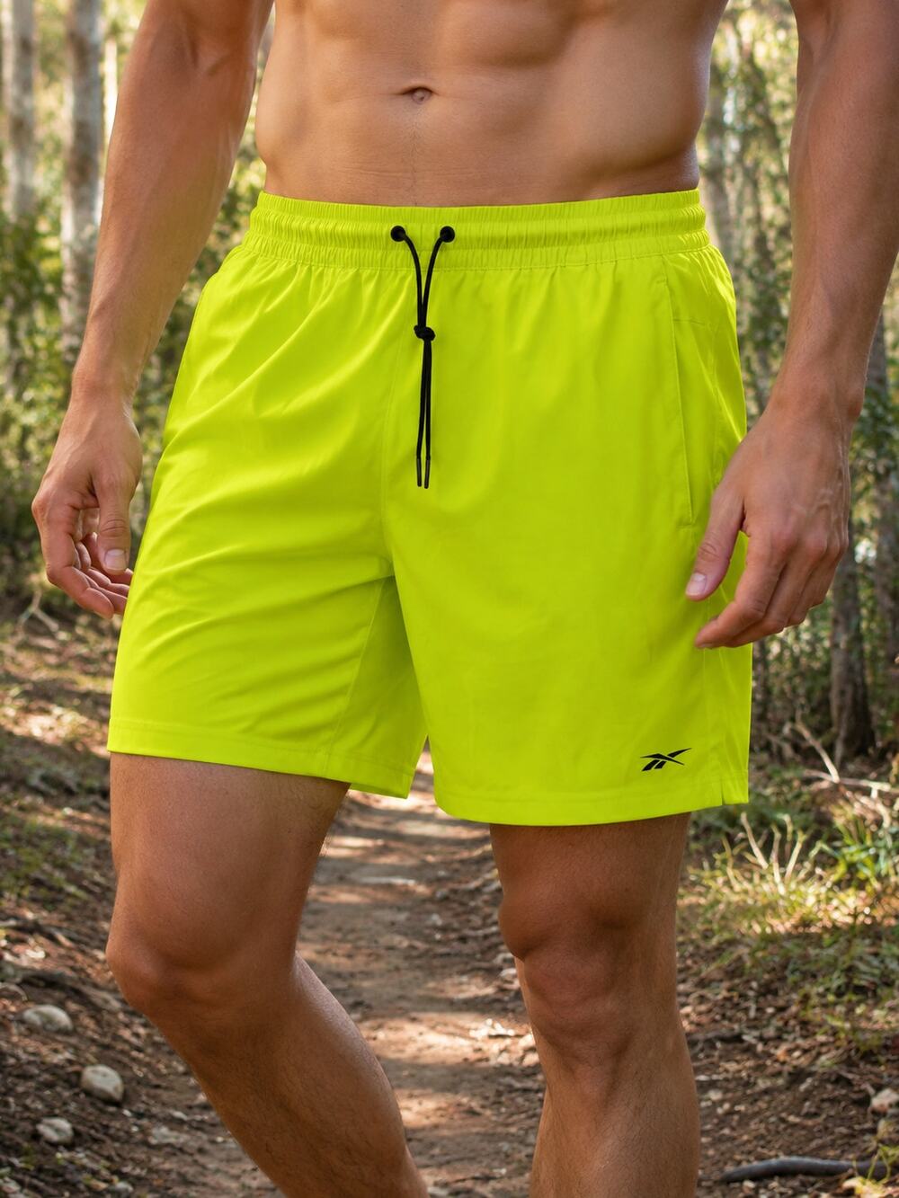 Reebok Men's Workout Trail Running Lightweight Woven Shorts Acid Yellow L NWT